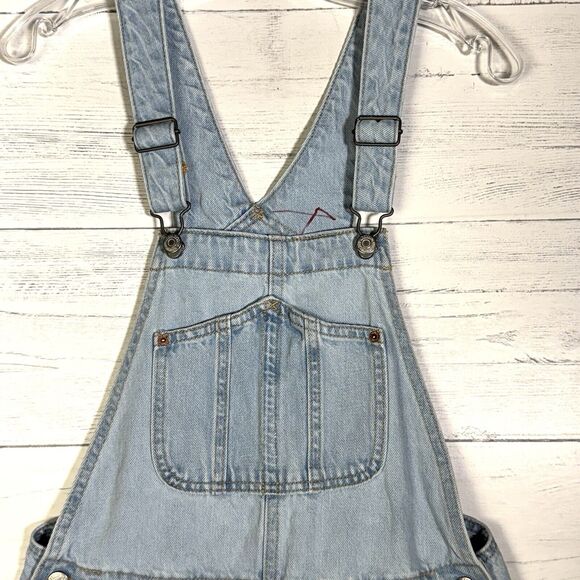 Old Navy Blue Denim Shortalls Bib Overall Shorts Vintage - Picture 3 of 6